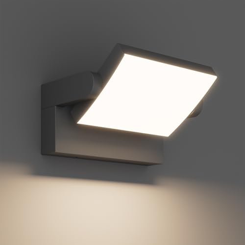Klighten 24W LED Wall Light Outdoor Indoor, Waterproof IP65 Adjustable Wall Lamp Aluminum, Modern Outside Light Main Power for Entrance Garden Balcony, 1500 Lumen, Dark Gray, Natural White 4000K