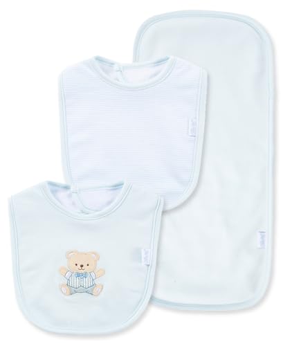 Image of Little Me Clothes for Baby Boys’ and Girls’ 2 Bibs and 1 Burp Cloth Set, Soft Cotton Feeding Essentials with Velcro Closures
