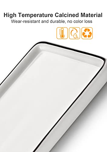 Nucookery 6\" Small Rectangular Vanity Tray for Bathroom,Ceramic Soap Tray,White Bathroom Tray with Black Line (6\", Set/1)