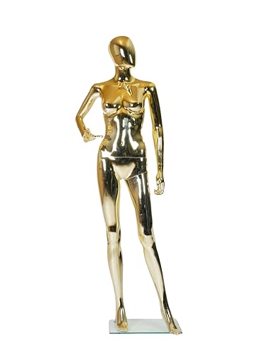 Female Full Body Dress Form Mannequin with Head & Bendable Arms â€“ 68\" Tall Gold Mannequin â€“ Plastic Torso with Detachable Parts & Metal Base Stand for Clothing Display