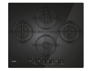 Candy Moderna Gas on Glass Piano Cottura a Gas 4 Fuochi, Vetro Temperato, Griglie Lavabili in Lavastoviglie, AxLxP 0.8x59,5x51 cm, Nero - CVG6DTB