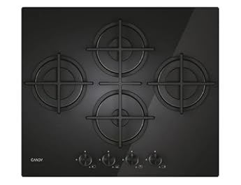 Foto di Candy Moderna Gas on Glass Piano Cottura a Gas 4 Fuochi, Vetro Temperato, Griglie Lavabili in Lavastoviglie, AxLxP 0.8x59,5x51 cm, Nero - CVG6DTB