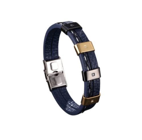 Bracelet Vikings Homme, Bracelet en Cuir Tressé Multicouche Or Noir Boucle en Acier Inoxydable Design Incrusté Bracelet en Cuir Bleu Bijoux De Charme pour Femmes Hommes Cadeau 195Mm