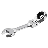 FOCMKEAS 3/8 Inch Anti-slip Stubby Flex-Head Ratcheting Combination Wrench SAE 72 Teeth 12 Point Ratchet Box Ended and Open End Spanner Tools, Flexible Head Gear Wrench, Heat-Treated CR-V