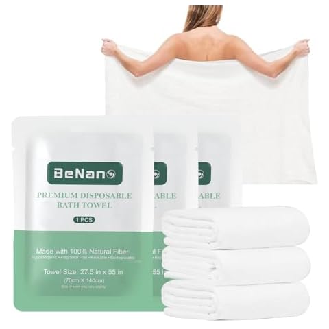Benano Premium Disposable Towel, 100% USDA Biobased 55 in x 27.5 in Large Bath Towel Travel Towel Washcloth Reusable for Hotel Camping Sports Hiking Beach Massage Salon Gym Biodegradable (3 Pack) Cover
