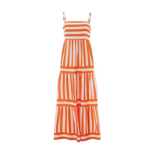 Image of KMBANGI Women Striped Sleeveless Maxi Dress Swing Patchwork Midi Dress Smocked Spaghetti Strap Colorful Long Sundress