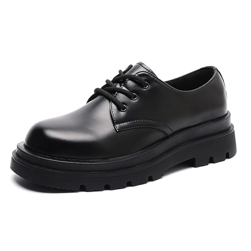 Men's Leather Lace Up Platform Oxfords Shoes,Comfortable Round Toe Lugs Business Formal Dress Shoes Casual Low-Top Non-Slip Pump Shoes for Men