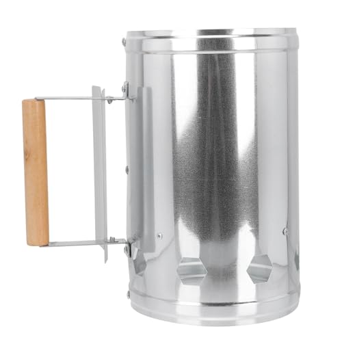 DECOMELODY 1pezzi Ciminiera Accendi Carbonella Barbecue in Metallo Antiruggine con Manico in Legno Isolante Avvio Rapido per BBQ Esterno Accenditore Carbon Stove Durevole e Solido
