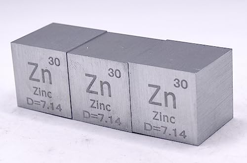 Image of 1 inch 25.4mm Zinc Metal Cube Zn up to 99.9% Pure Periodic Table Element Engraved Density Collection Science Education Display Block Cube + Acrylic Case Box - 1PC