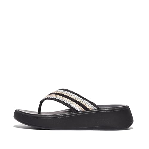 FitFlop F-Mode Crochet Flatform Toe Post Sandals Black 6 M (B)4