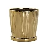 birene Blumentöpfe Pflanzkübel, schlicht und kreativ, vergoldet, aus Keramik mit Untersetzer, groß, extra for Zuhause oder Büro(Gold,M)