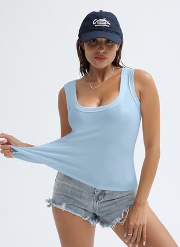 Image of SVALIY Summer Womens Tank Tops 2026 Square Neck Fitted Sleeveless Shirts for Women Ribbed Basic Top