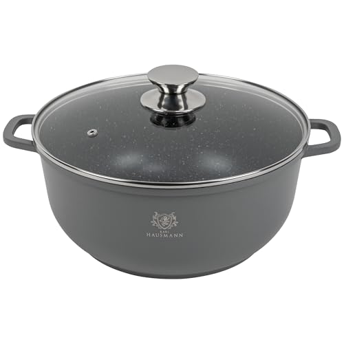 KARL HAUSMANN Topf Antihaftbeschichtet mit Deckel - 4.5L - Ø 24 cm - Rund Aluguss Kochtopf beschichtet Für alle Herdarten auch Induktion - Grau Suppentopf - Non Stick Cooking Pot - Bratentopf
