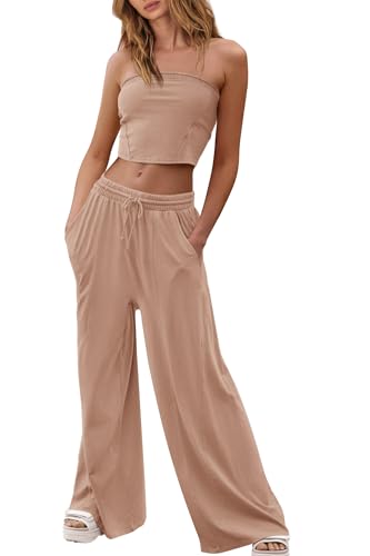Yanekop Womens 2 Piece Lounge Set Tube Top and Pants