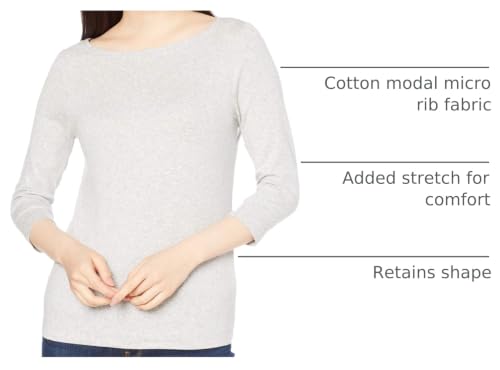 Image of Amazon Essentials Women's Slim-Fit 3 /4 Sleeve Boat Neck Cotton Modal Micro Rib T-Shirt