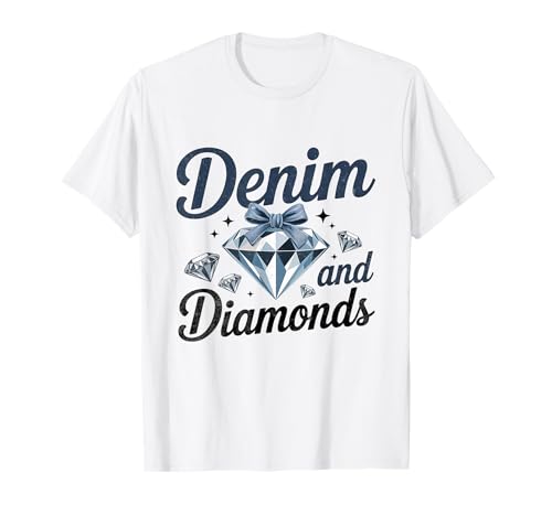 Denim and Diamonds Bow Ladies Girls Women T-Shirt