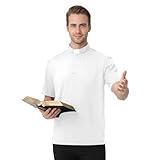 ANDHOM Camisa polo de manga corta con cuello de lengüeta para hombre, para pastor, ministro, predicador, Blanco, XXX-Large