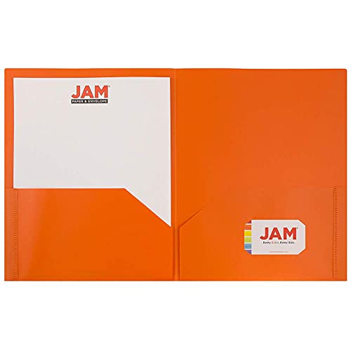 Jam Paper Plastic 2 Pocket Pop Folders - Durable School Folders - Orange - 6/Pack #TOP2