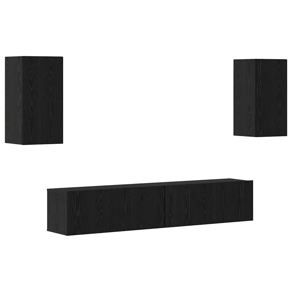 Ensemble meuble TV mural en bois chêne noir : l'élégance d'une table TV moderne