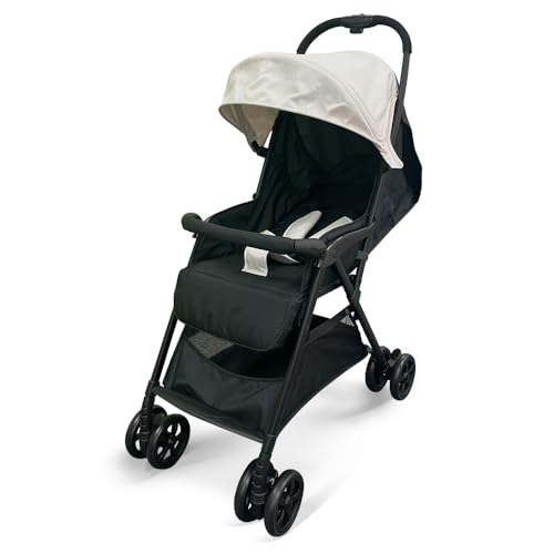 アイリスプラザ AB型 ベビーカー 超軽量 片手で簡単折りたたみ 折りたたんだ後も自立 5点式シートベルト サスペンション付 無段階リクライニング エクリュー