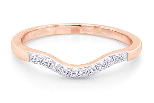 THE JEWEL ZONE Round CutWhite Natural Diamond Accent Curved Wedding Band Ring 14k Gold Over Sterling Silver Stackable Band Rings, Gift For Her (0.06 Cttw)2