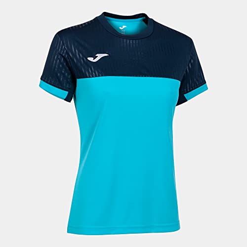 Joma Damen Kurzarm Montreal T-Shirt, Türkis, fluoreszierend, Marineblau, L – Ansicht 1