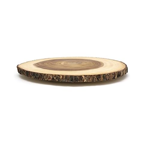 Lipper International Acacia Wood Large Slab Lazy Susan with Bark Rim Cover
