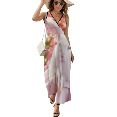 Robe longue d'été sans manches pour femme imprimé fleurs de lapin