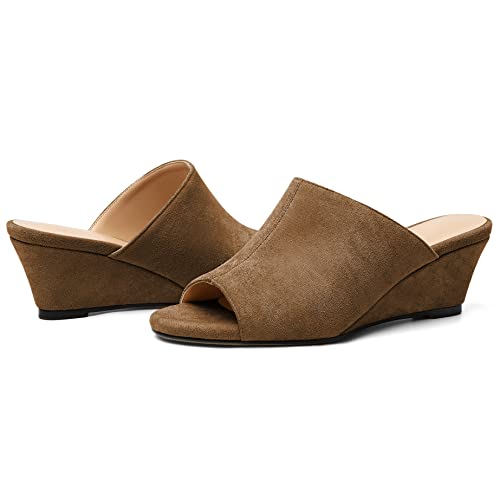Eldof Wedge Heels for Women Open Toe Slip On Low Wedge Mule Sandals Pumps Shoes for Dress Summer Party Evening 2 Inch2