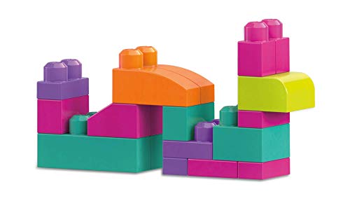 Mega Bloks Juego de construcciones 80 Piezas con Bolsa ecológica Rosa, Juguete bebé +1 año (Mattel DCH62)