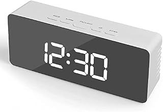 LLQQ Digital Alarm Clock,Adjustable Brightness Mirror Surface Led Large Display Alarm Clock for Home, Office(USB or Battery Powered) White, 14x5x3cm (KD2001)