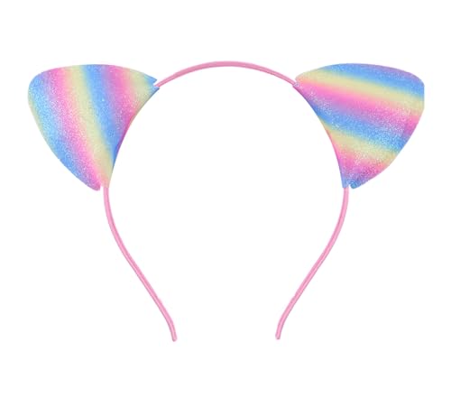 Koolgil Girl's Cute Fashion Glitter Cat Ears Headband Kitten Ears Hairband for Halloween Cosplay Party Travel Photography (A- Colorful)