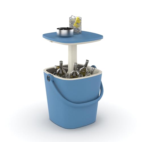 EasyUp Outdoor Cooler Table, 4 Gallon, Portable, with Handle, Bottle Opener, Lift Top Lid, 3-in-1 Ice Cooler, Cocktail Patio Table for Camping, Picnic, Beach, Poolside (Blue)