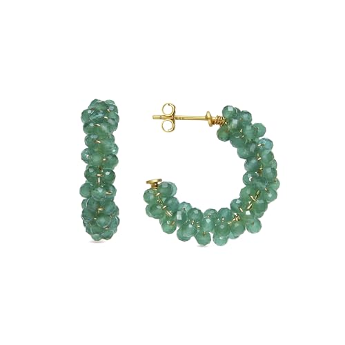 LUXENTER Pendientes de Aro de Plata De Ley 925 con Cuarzo Hidrotermal Verde Paraiba acabados en Oro 18K. Color Verde. Joyas para Mujer -Modelo Rariki