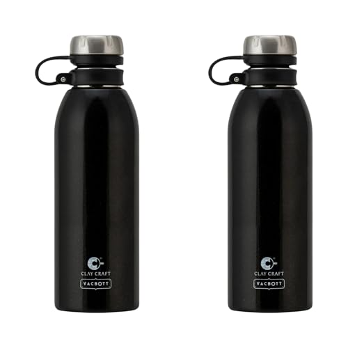 Image of Clay Craft VACBOTT Charlie Double Walled|18 Hrs Hot & 24 Hrs Cold Water Bottle-900ML, 2-Piece(Black) Leak Proof|Easy to Carry|Gym Bottle|Home|Kitchen|Hiking|Travel Bottle|BIS Certified