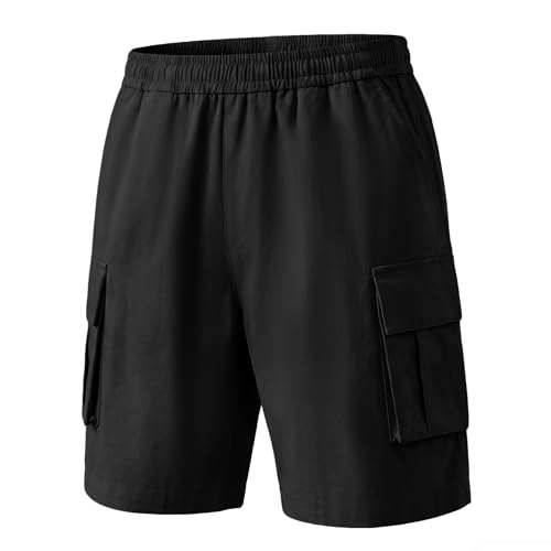 Hoseay Shorts Cargo Niño Cintura Elástica Múltiples Bolsillos 14-15, Negro