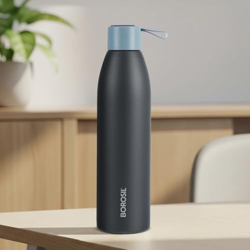 Image of Borosil Hydra 750ml Duomate Black Stainless Steel Bottle | 24 Hours Hot and Cold Double Wall Vacuum Insulated with Copper Coating | 1 Year Warranty