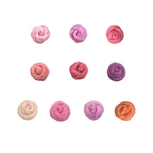 Image of Decoendiy 10 Colors Wool Roving, 100g Needle Felting Wool, Wool Yarn Felt Hand Spinning DIY Craft Materials, 10g /Color (Pink Series)