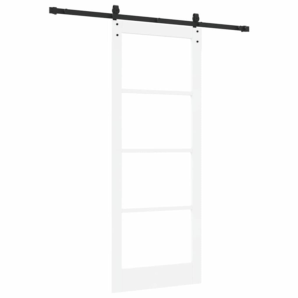Puerta corredera blanca de madera maciza de pino y cristal, 83 x 211 cm, con marco y cerradura, deslizamiento silencioso, ahorro de espacio para vivienda, montaje incluido, ideal para