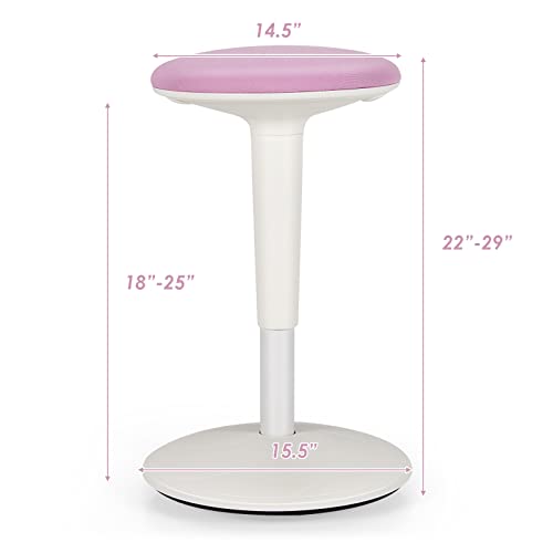 Image of Giantex Wobble Stool Height-Adjustable Standing Desk Stool W /Swivel, Tilt Motion, Premium Airlift, Wiggle Chair for Flexible Seating, for Junior, Home, Office, School Active Chair (Pink+White)