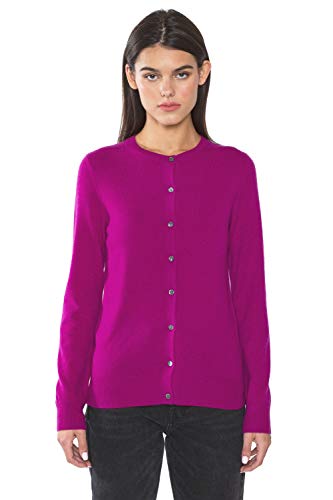 Image of JENNIE LIU Women's 100% Cashmere Button Front Long Sleeve Crewneck Cardigan Sweater