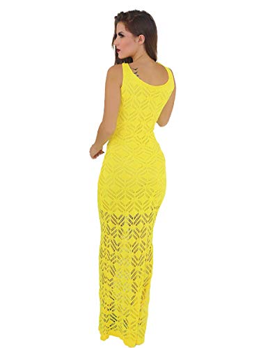 Vestido De Tricot - Croche Estilo Retrô Longo (Amarelo, G)