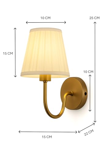 Image of Elegant Wall Lamp with Fabric Shade & Gold Metal | E-27 Holder Base and Bulb | Classic Indoor Wall Lamp for Bedroom, Living Room & Hallway(Without Bulb).