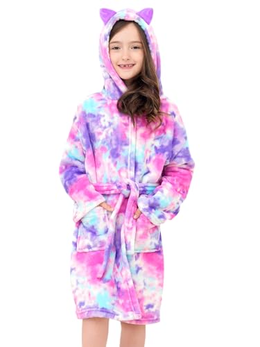 Image of Doctor Unicorn Soft Hooded Rainbow Bathrobe Sleepwear for Girls