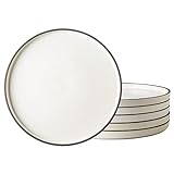 LERATIO Ceramic Plates,8.0 Inch Flat Salad Plates Set of 6,High Edge Modern plates for Kitchen,Micro