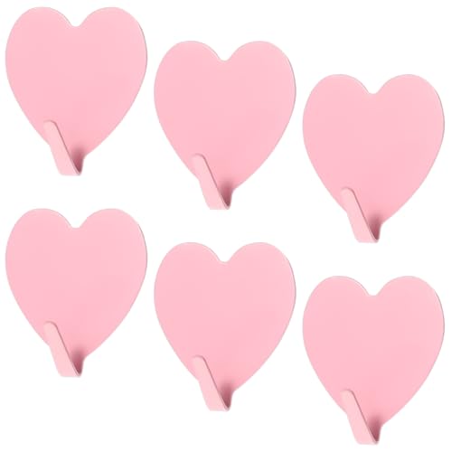 Teaaha 6 ganci autoadesivi a forma di cuore, ganci adesivi rosa in acciaio inox, ganci da parete per porta, corridoio, bagno, cucina, ufficio, appendiabiti a forma di cuore, ganci decorativi (rosa)
