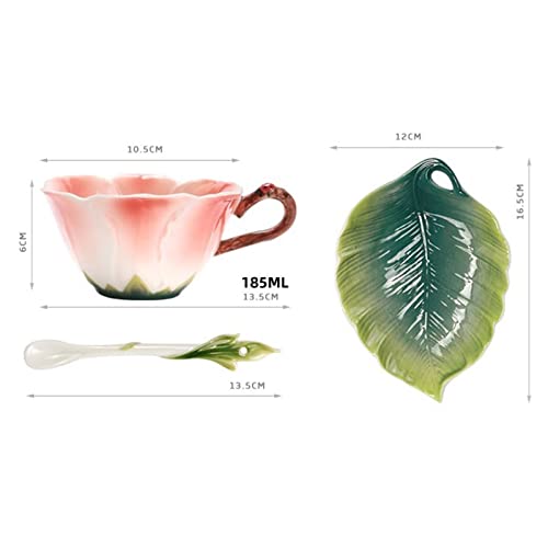 Tazas de porcelana fina con platos y cucharas en diseño floral esmaltado exclusivo 3