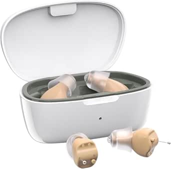 Hearing Aids for Seniors, Rechargeable Personal Hearing Amplifier with Volume Control and Portable Magnetic Charging Case, Noise Canceling, White