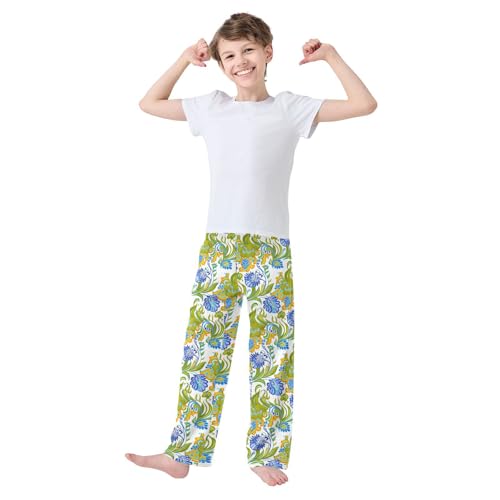 J JOYSAY Floral Foliage Artwork White Pajamas Pants Soft Long Pajama Bottoms Lounge Sleep Pants Size S-XL3