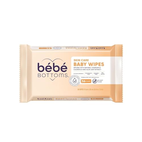 Bébé Bottoms Hypoallergenic Facial Cloth and Baby Wipes - Fragrance & Paraben Free, Sensitive Skin Friendly - Travel Essentials, Baby Essentials - Ideal for On-the-Go Families (56 Count)